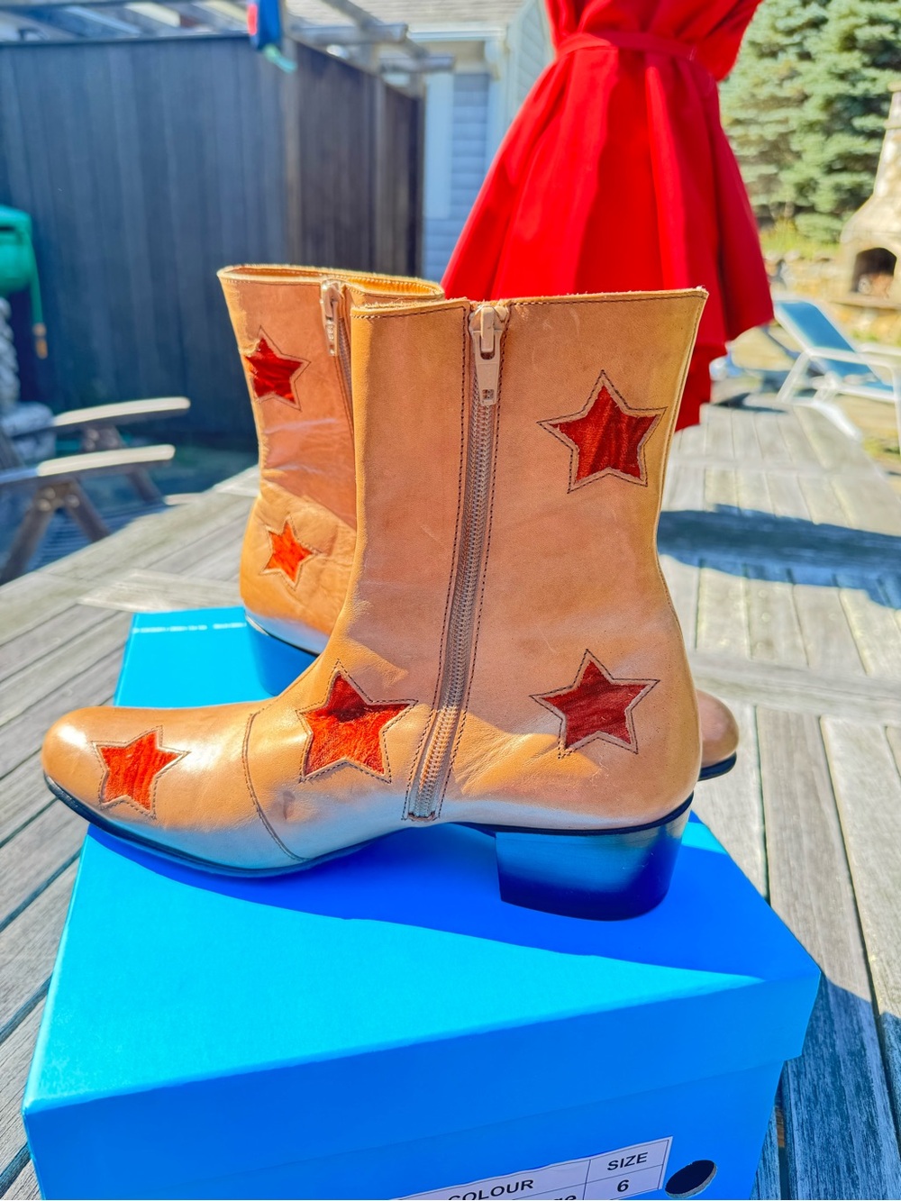 John Fluevog Florian Star-Accent Brown/Orange Leather Ankle Boots - Size 8 Woman - Picture 2 of 5